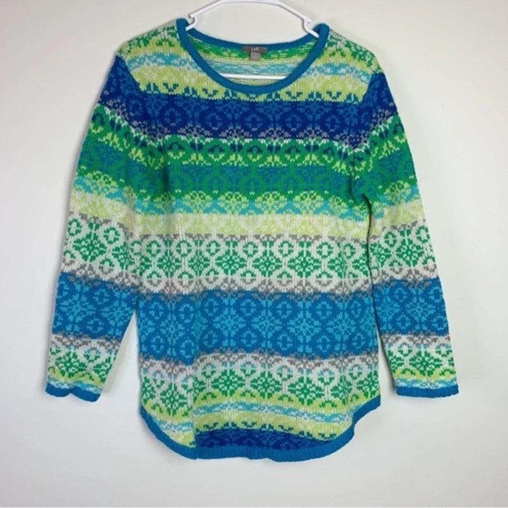 J. Jill Blue Patterned Nordic Knitted Pullover Sweater Size S Women